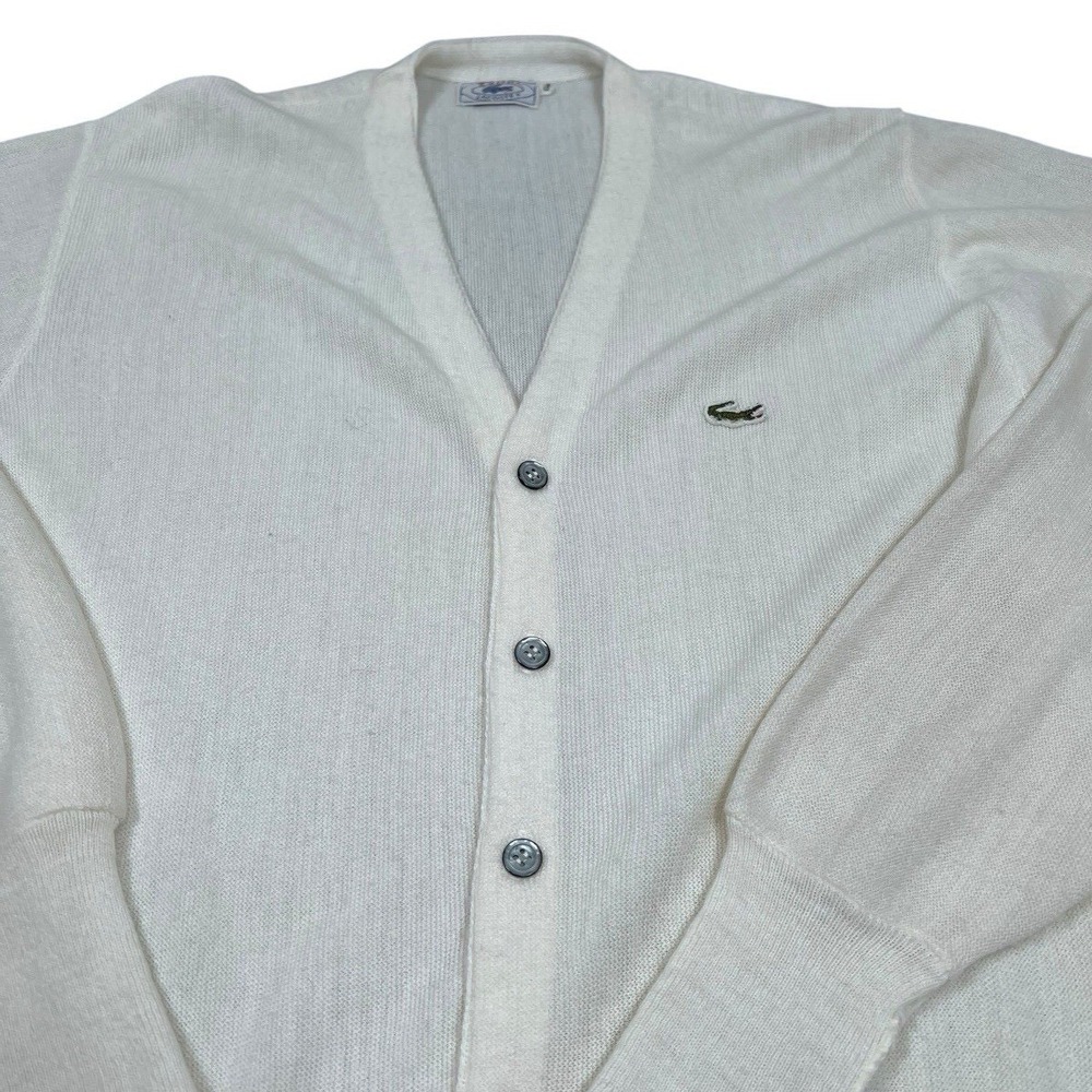 80s Vintage Izod Lacoste Ivory Men's Acrylic Cardigan Sweater Size XL - Picture 3 of 4